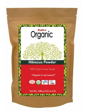 RADICO ORGANIC HIBISCUS 100% Natuurlijke BIO Organic Anti-Haaruitval, Anti-Roos, Haargroei, Care, Volume, Voedende Poeder 100g